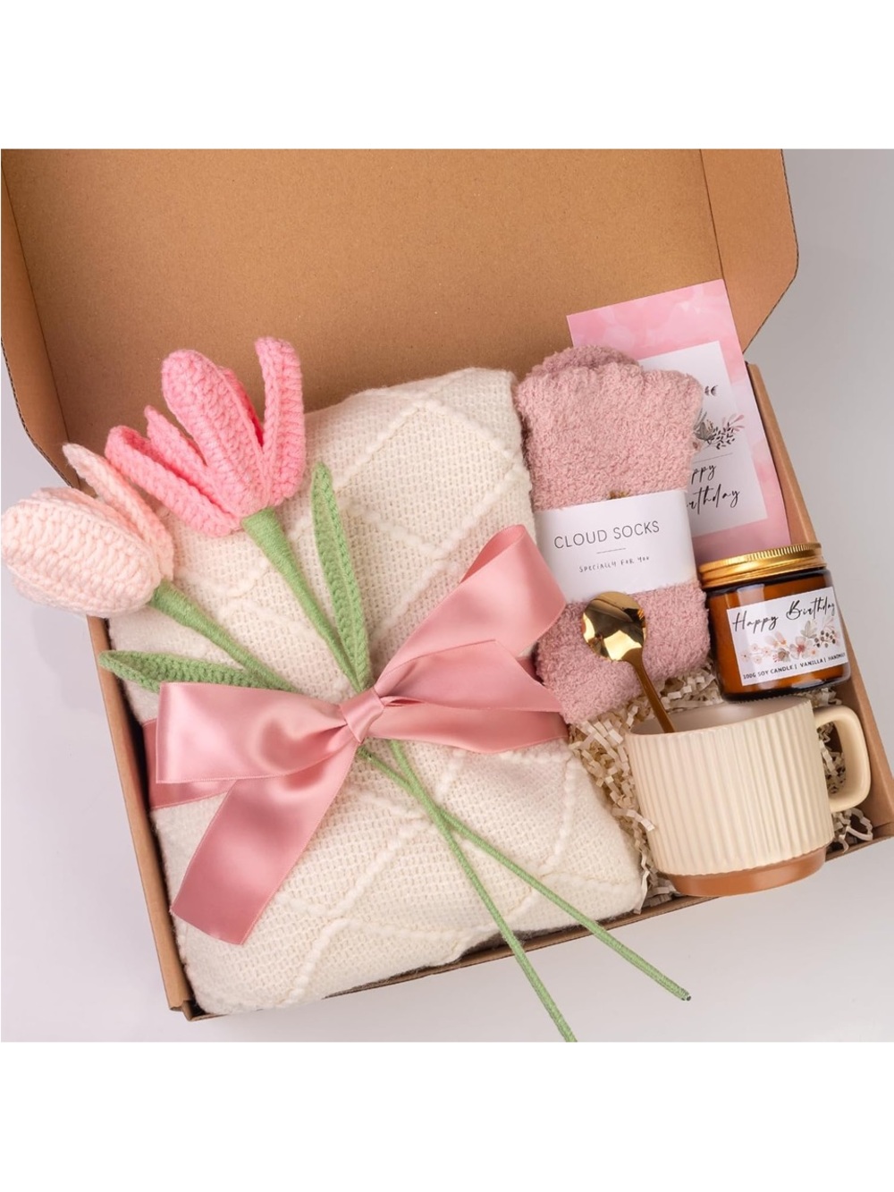 Gift Box Set - Pink Cloud Socks & Cream Throw by